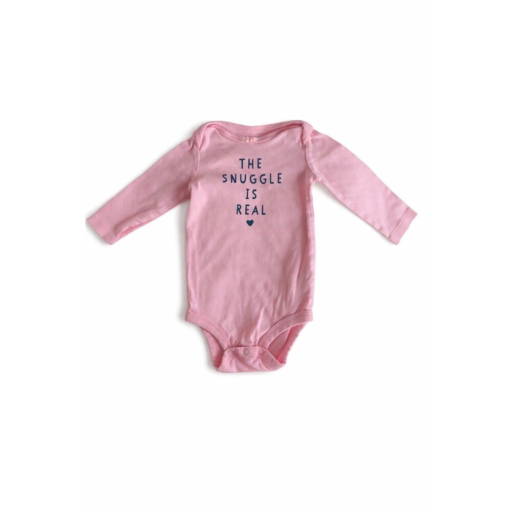 Carter’s 12M Baby Girl Pink Long Sleeve Onesie “The Snuggle Is Real” Cute